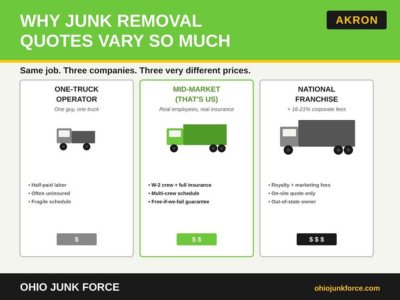 Graphic about junk removal quotes in Akron.