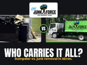Truck and garbage dumpster. OJF logo