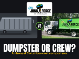 Animated dumbster and truck. OJF logo.