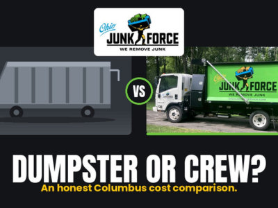 Animated dumbster and truck. OJF logo.